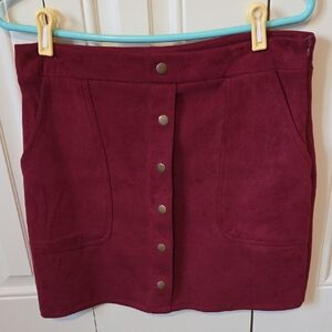 HYFVE Burgundy Mini Skirt with Button Detail